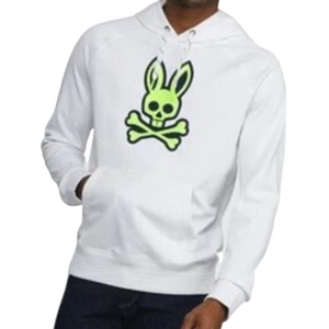 Psycho Bunny Men Medium White Hoodie Sweatshirt Neon Skull Design